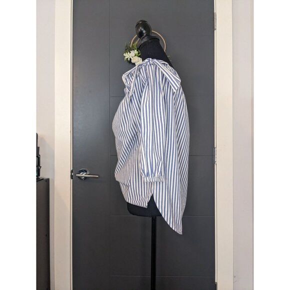 *3 for $12* Gap Blue & White Stripe Off Shoulder Tunic Blouse w Bow Detail - M - Picture 3 of 7